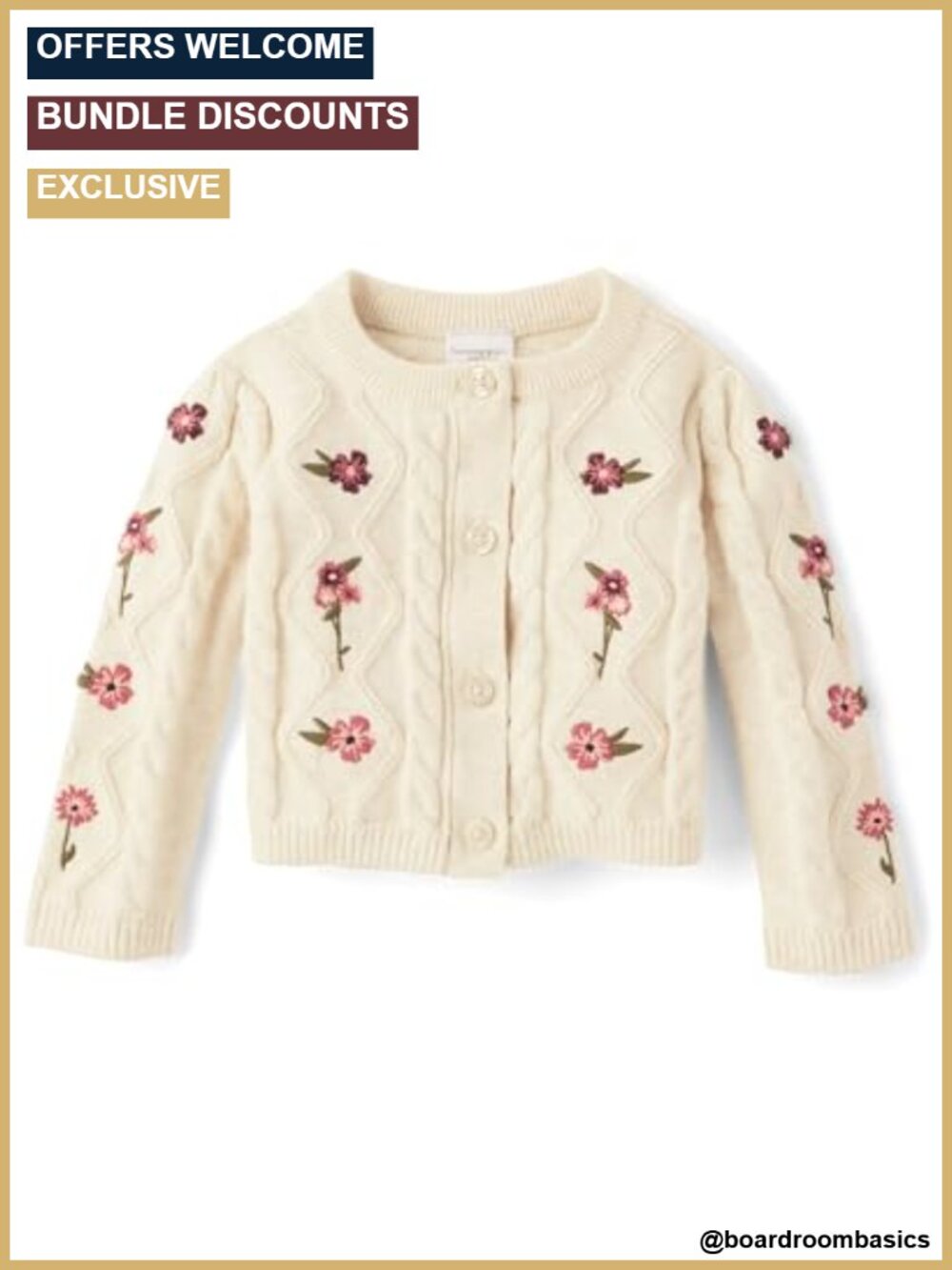 Organic Cotton Cable Knit Cardigan Long Sleeve Baby Girls Sweater